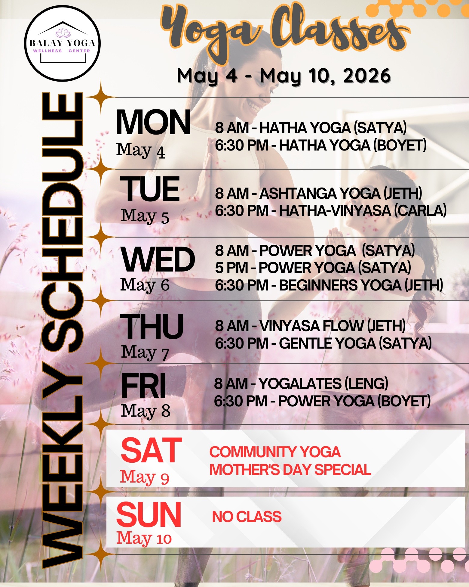 Balay-Yoga weekly class schedule